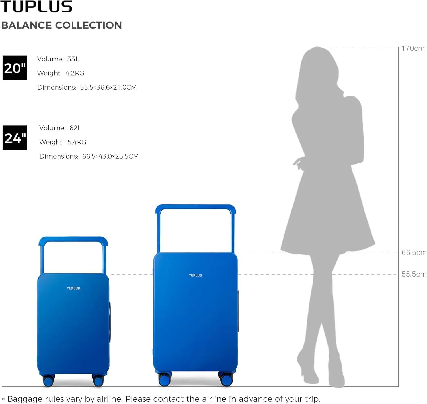 TUPLUS Suitcase ABS Hard Shell Luggage with 4 Spinner Wheels Hold Check in Travel Case, Balance Series