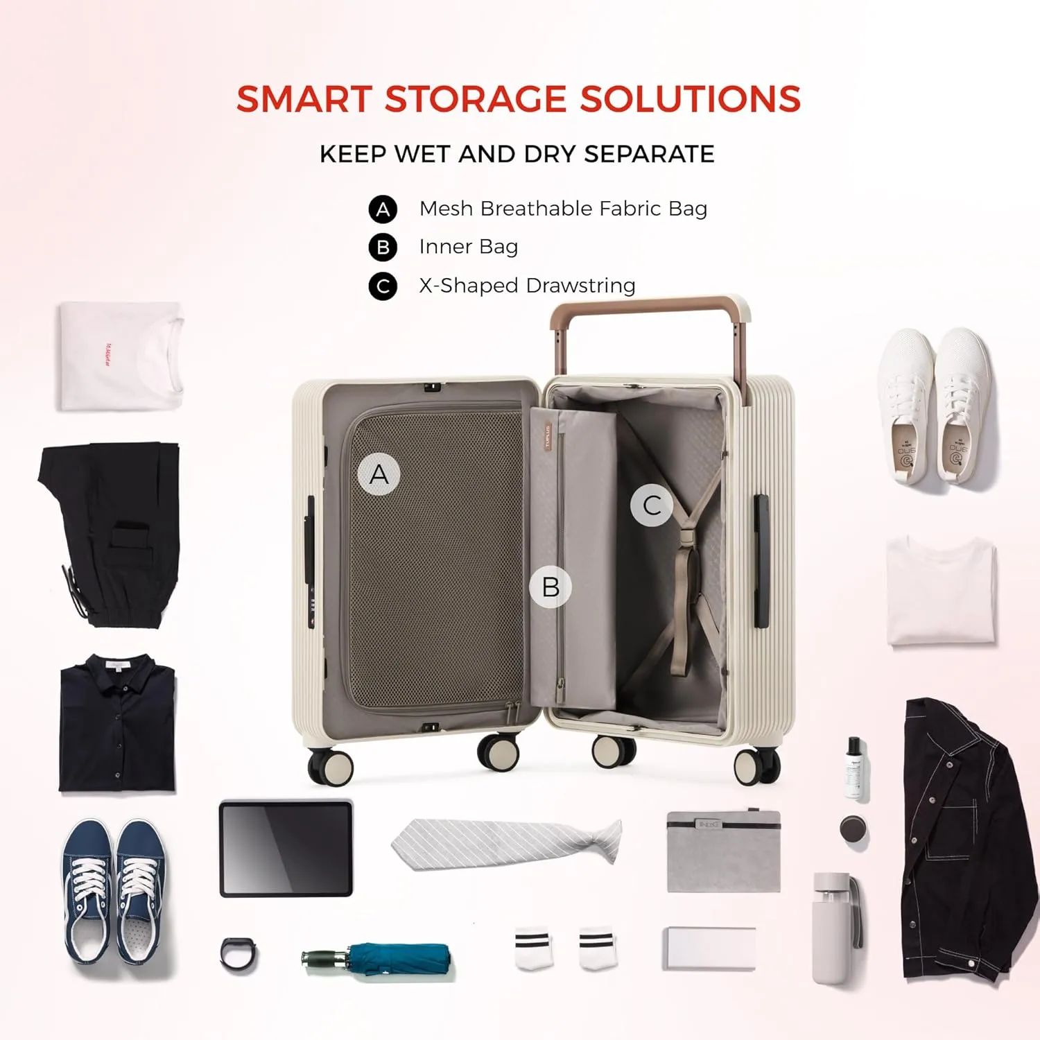 TUPLUS Suitcase ABS Hard Shell Luggage with 4 Spinner Wheels Hold Check in Travel Case, Balance Series