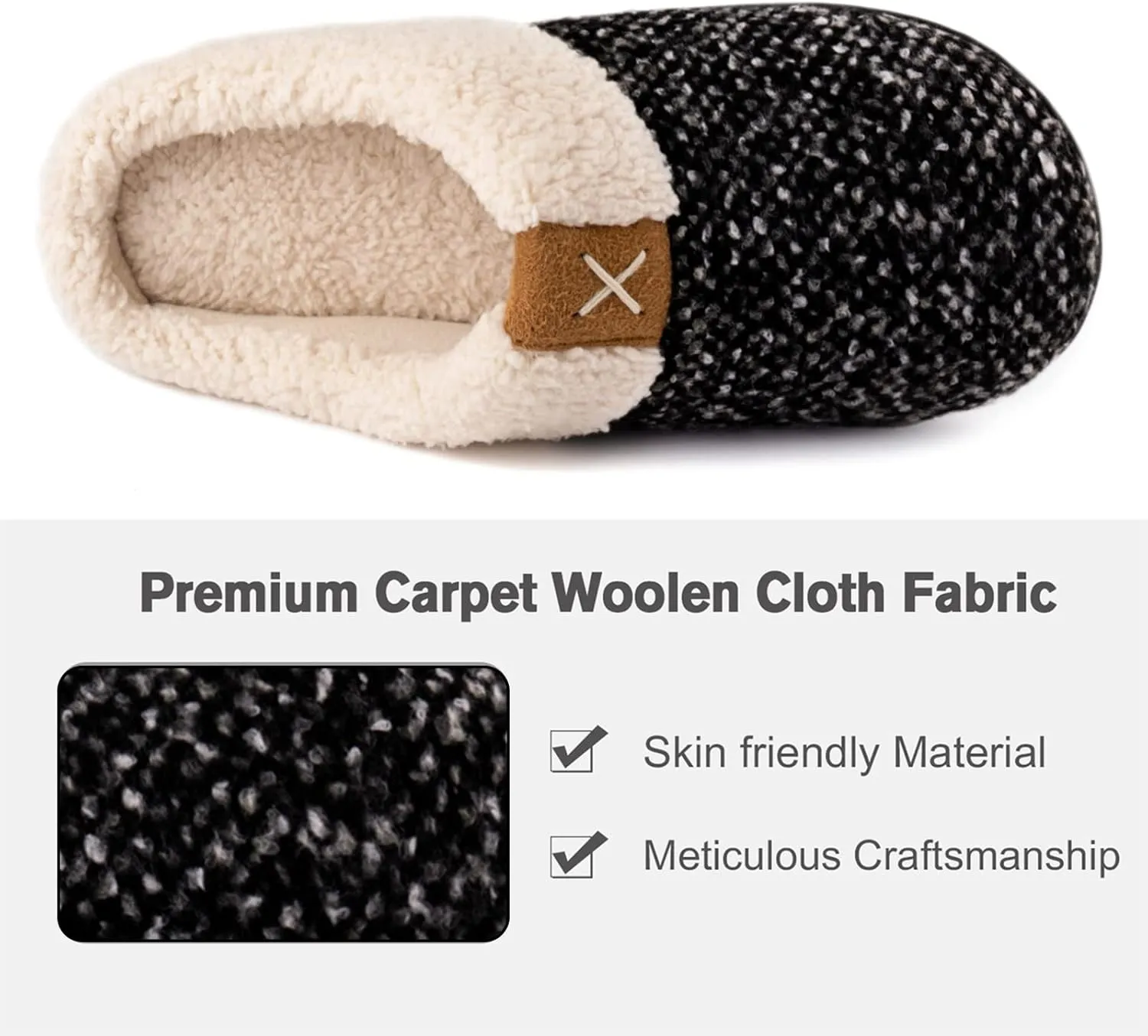 ULTRAIDEAS Women's Indoor Bedroom Slipper with Memory Foam, Gift for Women, Wool-Like House Shoe with Anti-Skid Rubber Sole for Ladies