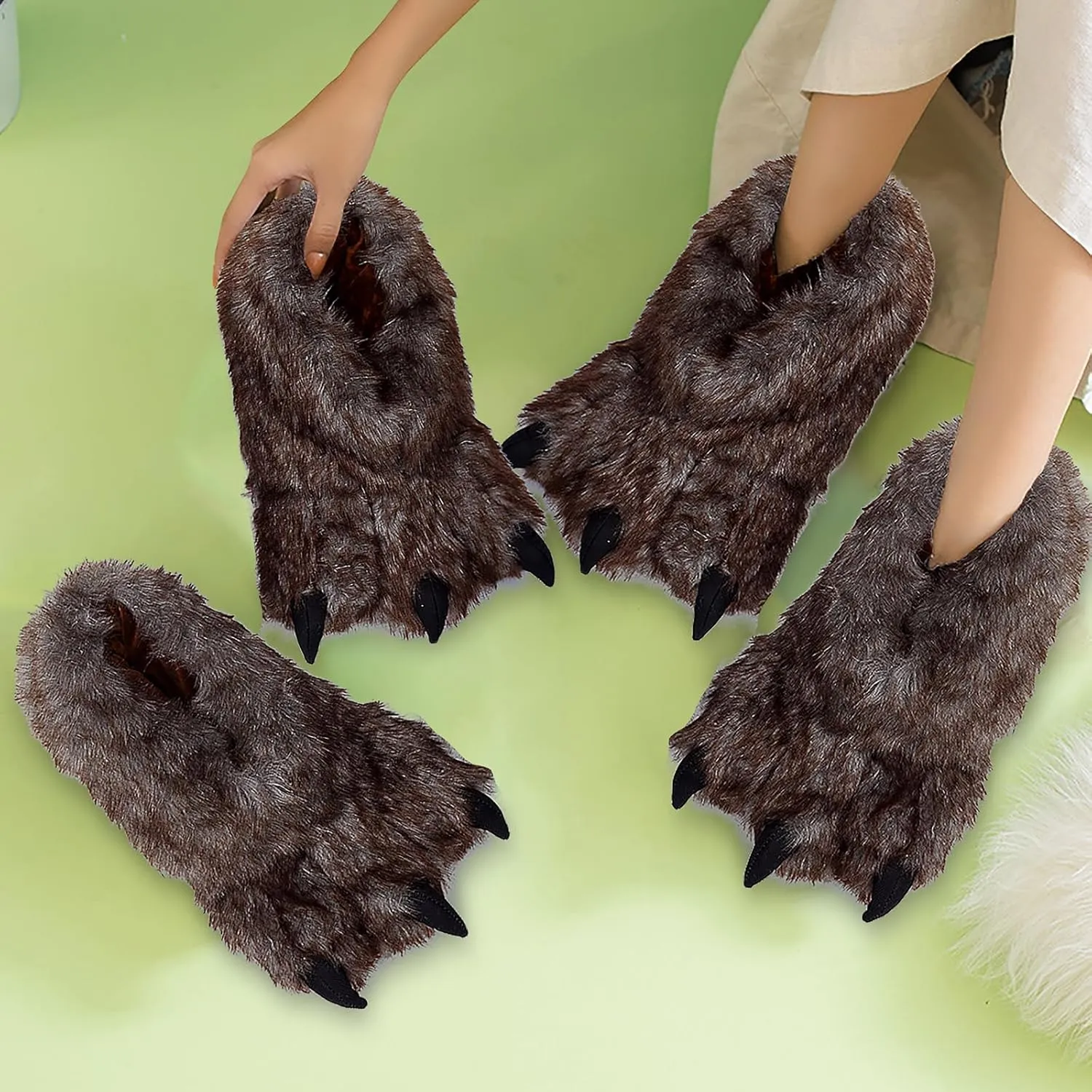 Unisex Adult Monster Paw Slippers Cute Warm Animal Claw Costume House Shoes Plush Indoor Winter Closed Back Shoes