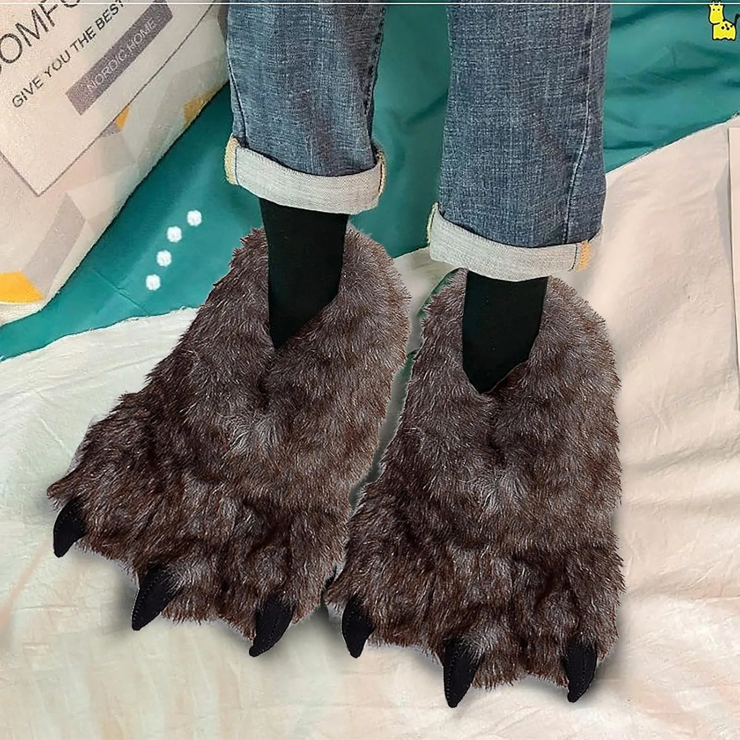Unisex Adult Monster Paw Slippers Cute Warm Animal Claw Costume House Shoes Plush Indoor Winter Closed Back Shoes