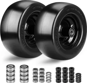 Upgrade 11x6.00-5" Flat Free Tires,2Pcs Solid Smooth Lawn Mower Tires Assembly with 3/4" 5/8" Bearing for Bad Boy Mower Tires,Cub Cadet Front Tire,Riding Lawn Mower Tire,Zero Turn Lawn Mower Tires