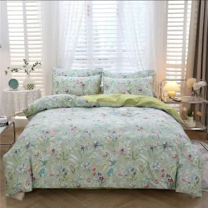 URBONUR Green Floral Duvet Cover Set Queen Size 100% Egyptian Cotton Bedding Set Farmhouse Butterfly Print Comforter Cover with Button Closure (3Pcs, Queen)