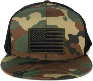 US American Flag Iron on Patch Flat Bill Camo Snapback Trucker Cap - WWB