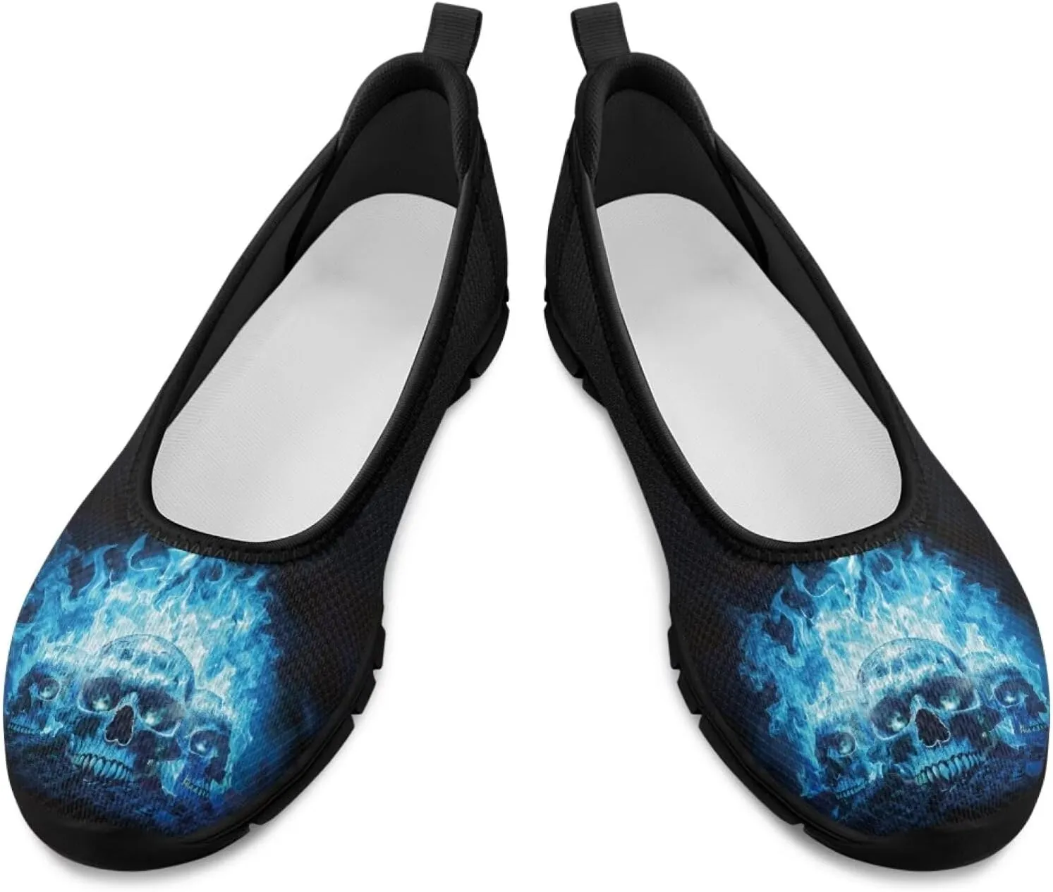 Various Creative Skull Print Walking Shoes Women Lightweight Slip On Ballet Flats Fit Comfort Mesh Casual Sneakers Work & Travel