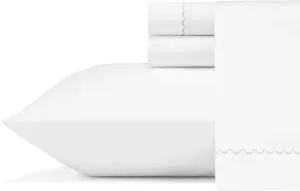 Vera Wang - King Sheets, Smooth Cotton Sateen Bedding Set, Wrinkle-Resistant Room Essentials (Simple Scallop Grey, King)