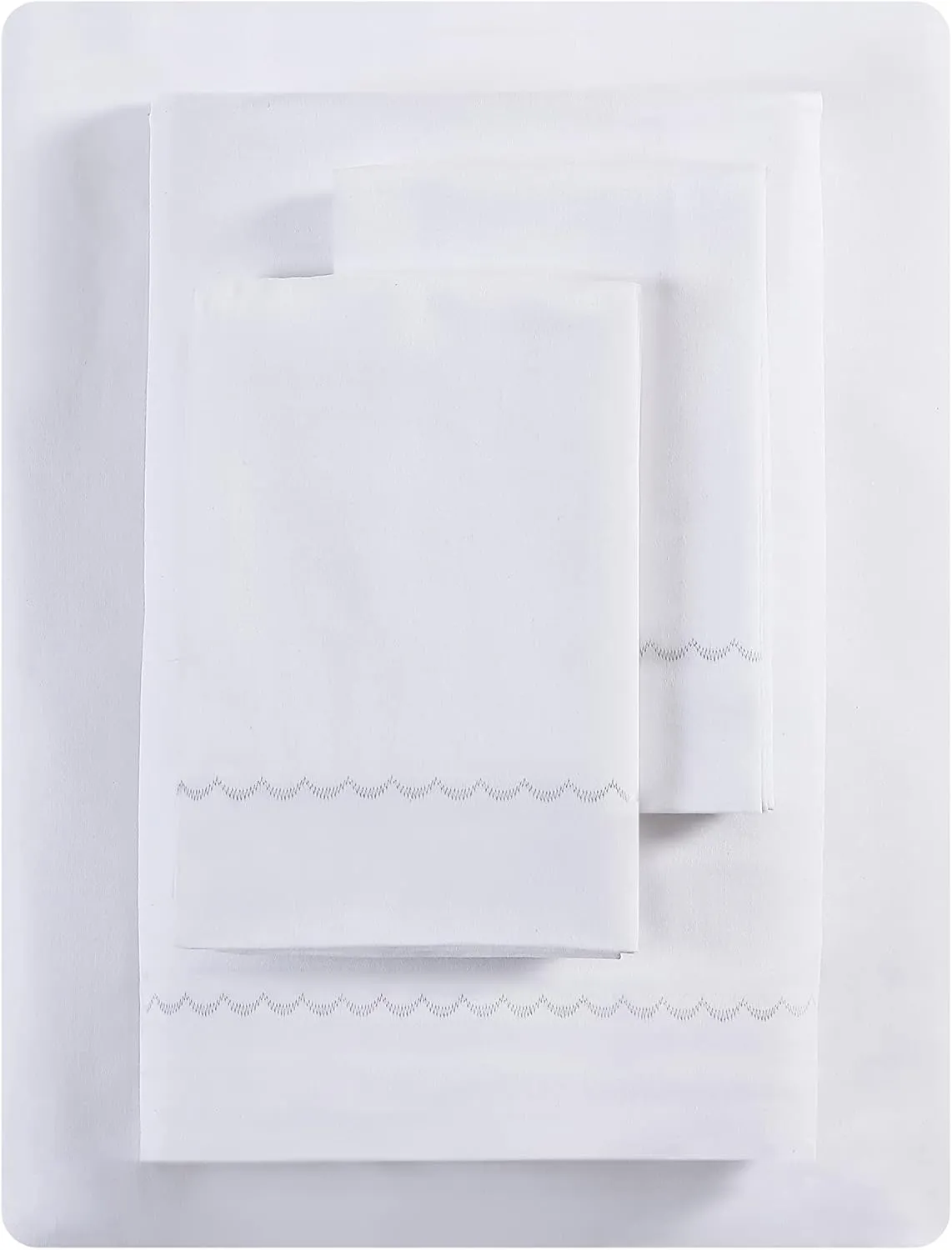 Vera Wang - King Sheets, Smooth Cotton Sateen Bedding Set, Wrinkle-Resistant Room Essentials (Simple Scallop Grey, King)