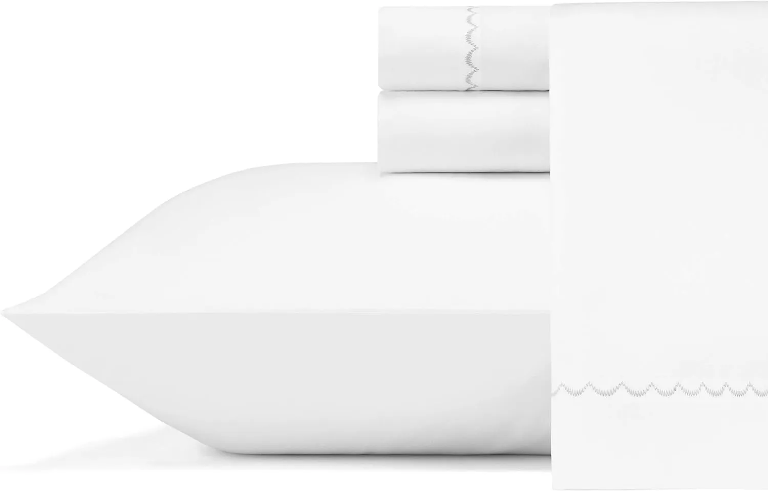 Vera Wang - King Sheets, Smooth Cotton Sateen Bedding Set, Wrinkle-Resistant Room Essentials (Simple Scallop Grey, King)