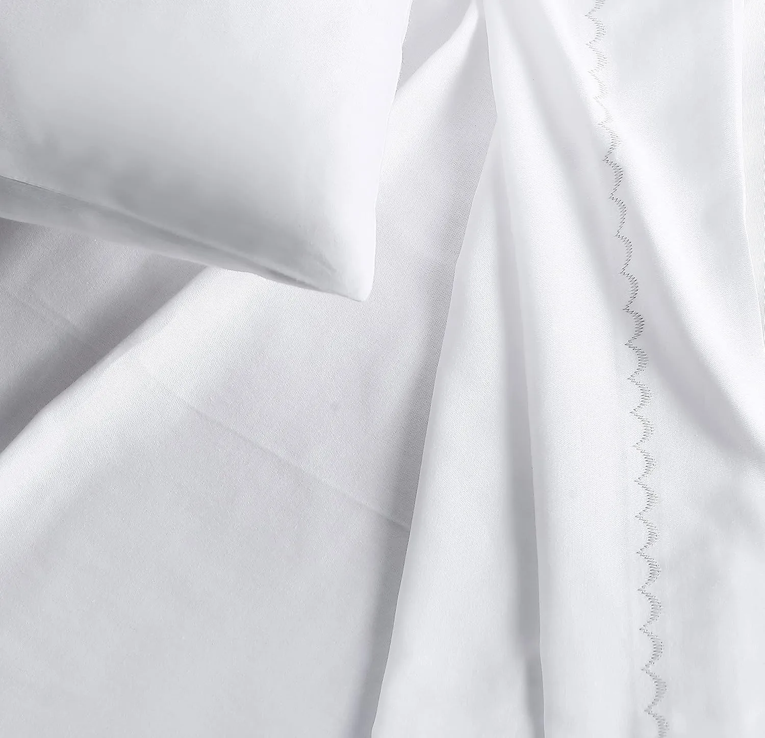 Vera Wang - King Sheets, Smooth Cotton Sateen Bedding Set, Wrinkle-Resistant Room Essentials (Simple Scallop Grey, King)