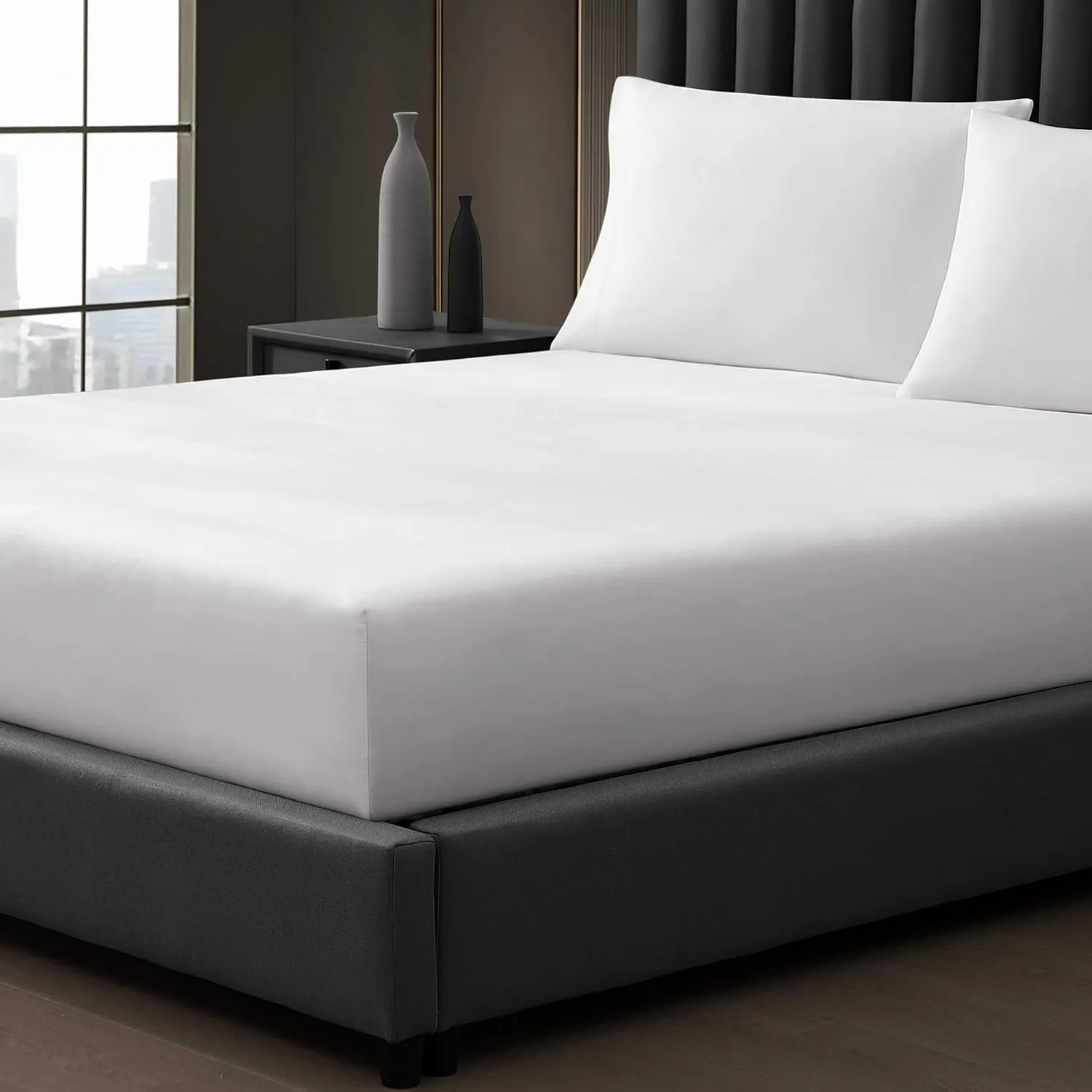 Vera Wang - Queen Sheet Set, Luxurious Sateen Bedding with Matching Pillowcases, Smooth & Silky Bed Essentials (Solid White, Queen)