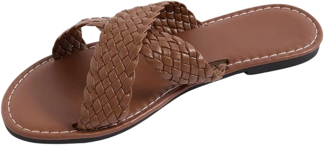 Verdusa Women's Criss Cross Braided Flat Sandals Open Toe Slip On Slippers
