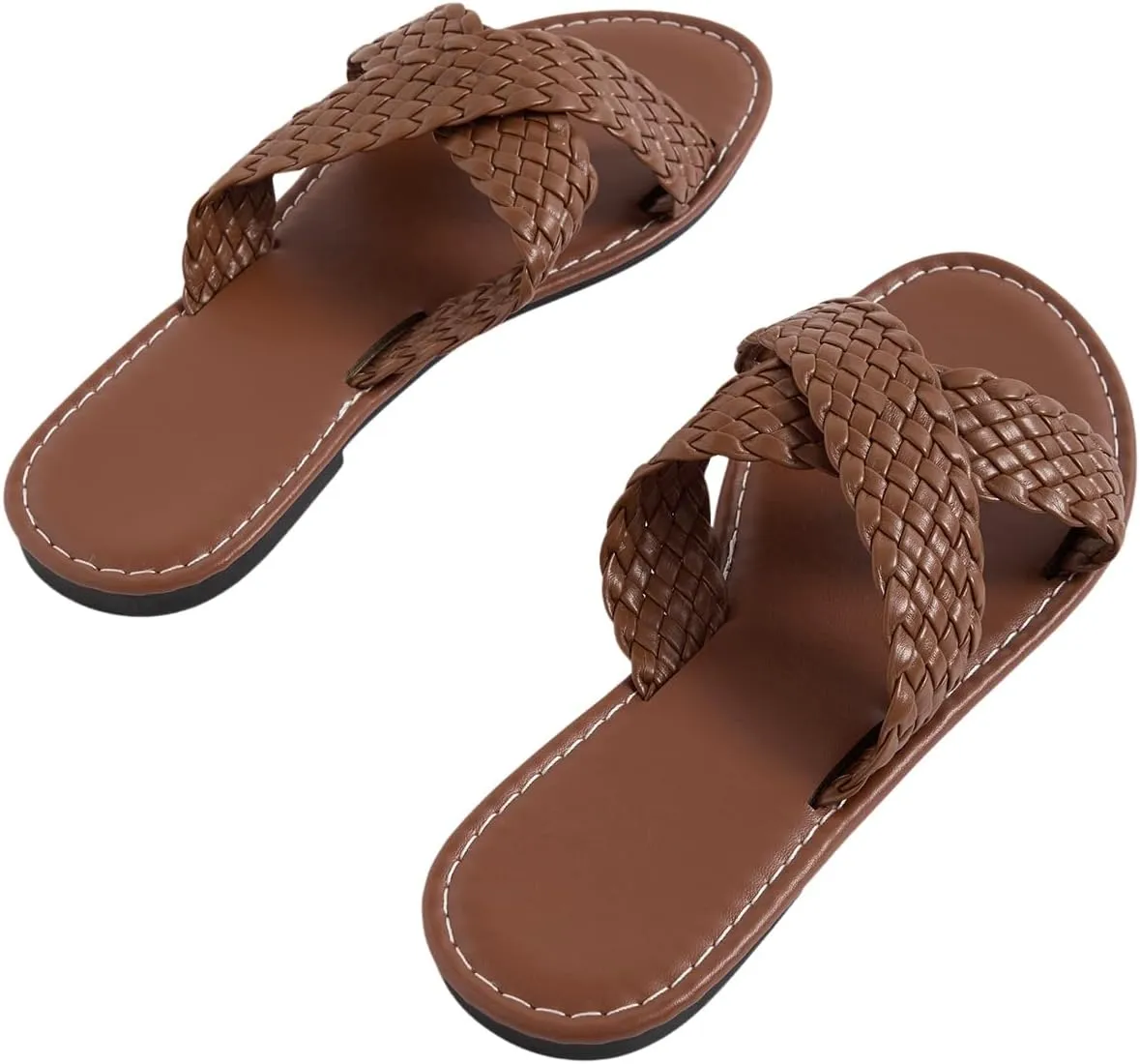 Verdusa Women's Criss Cross Braided Flat Sandals Open Toe Slip On Slippers