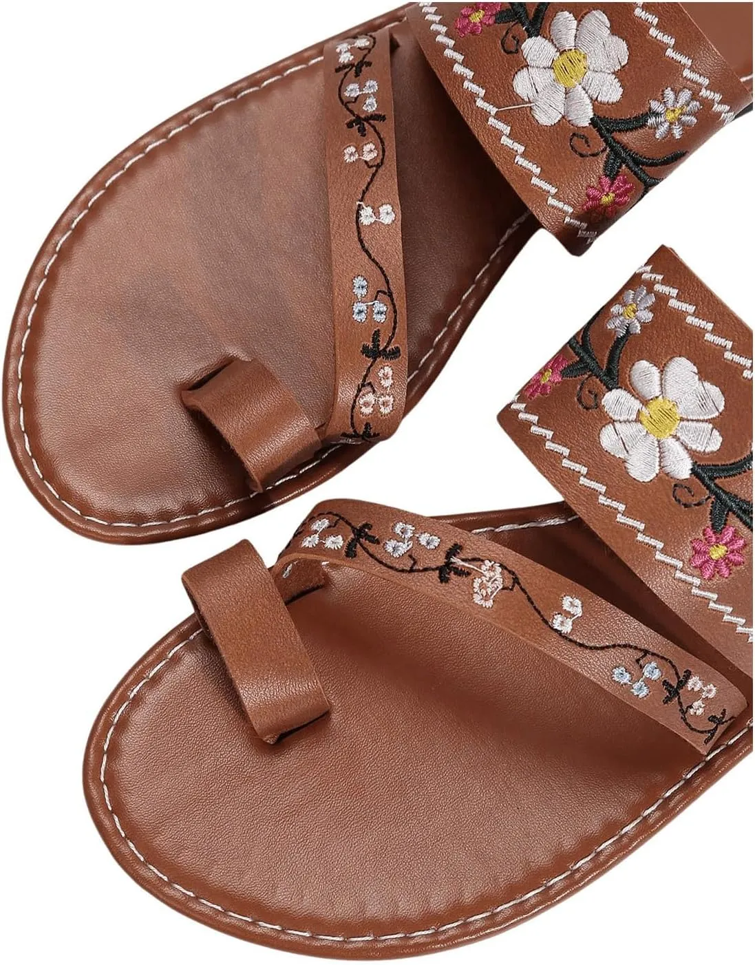 Verdusa Women's Embroidered Open Toe Slip On Flip Flop Sandals Summer Flat Sandals