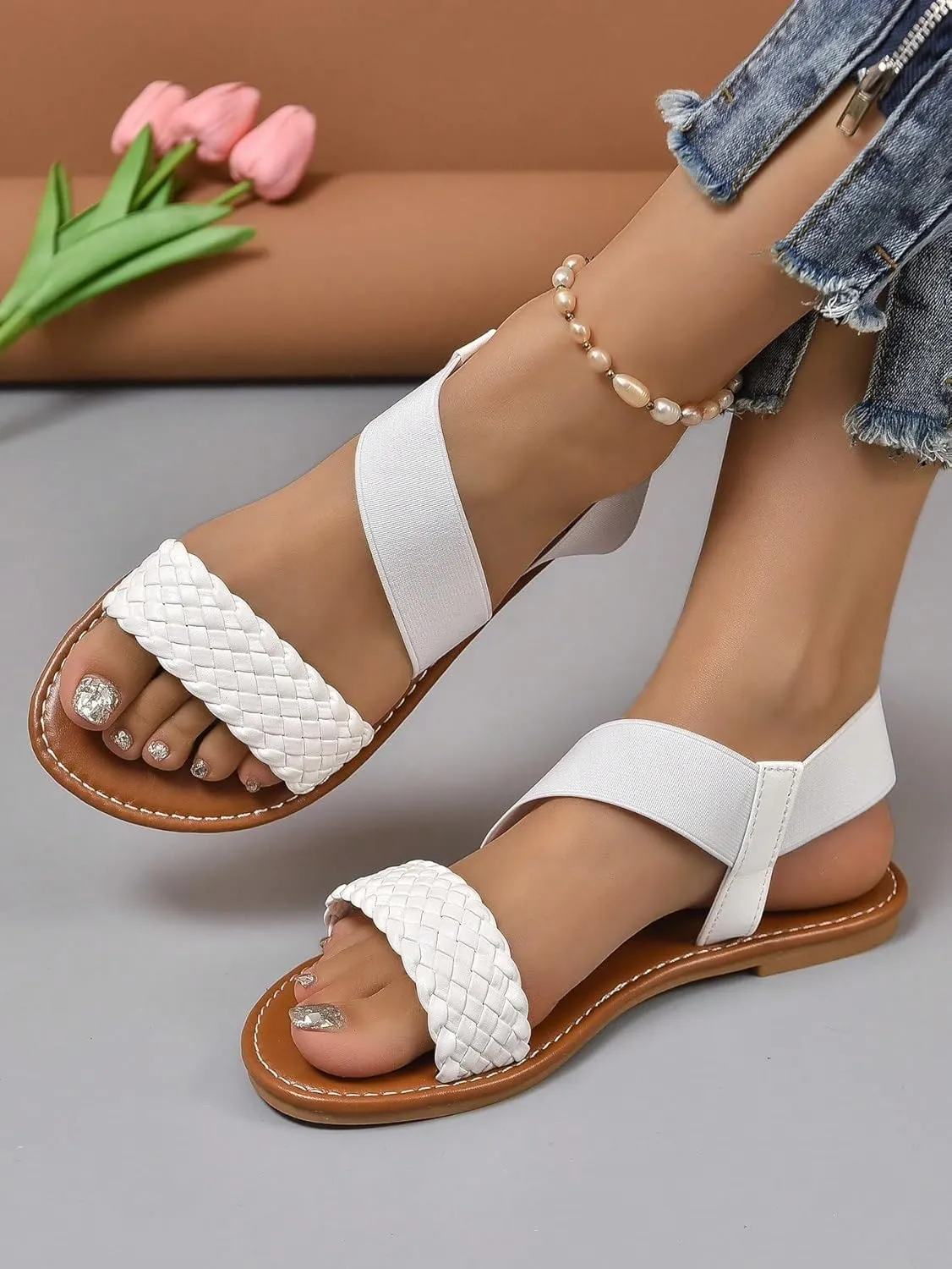 Verdusa Women's Flat Sandals Slip On Summer Open Toe Braided Slingback Shoes