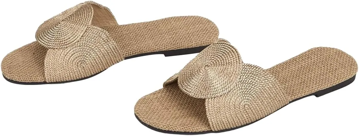 Verdusa Women's Open Toe Flat Sandal Casual Slip On Slides Beach Sandals