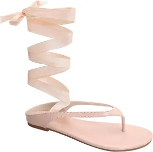 Verdusa Women's Silk Lace Up Leather Flat Sandals Open Toe Slip on Flip Flops