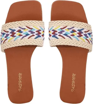 Verdusa Women's Slip On Flat Sandals Summer Outdoor Square Open Toe Slide Sandals