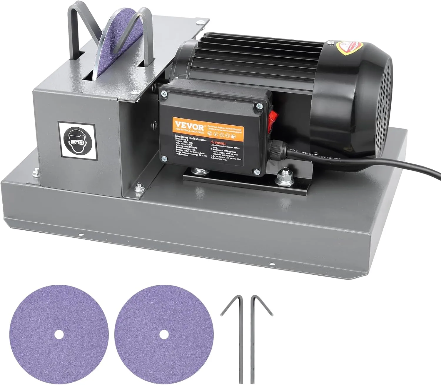VEVOR Lawn Mower Blade Sharpener - 2/3HP 500W Grinder with 7-inch Ceramic Wheel, Sharpens High/Low Lift, Gator & Flat Blades