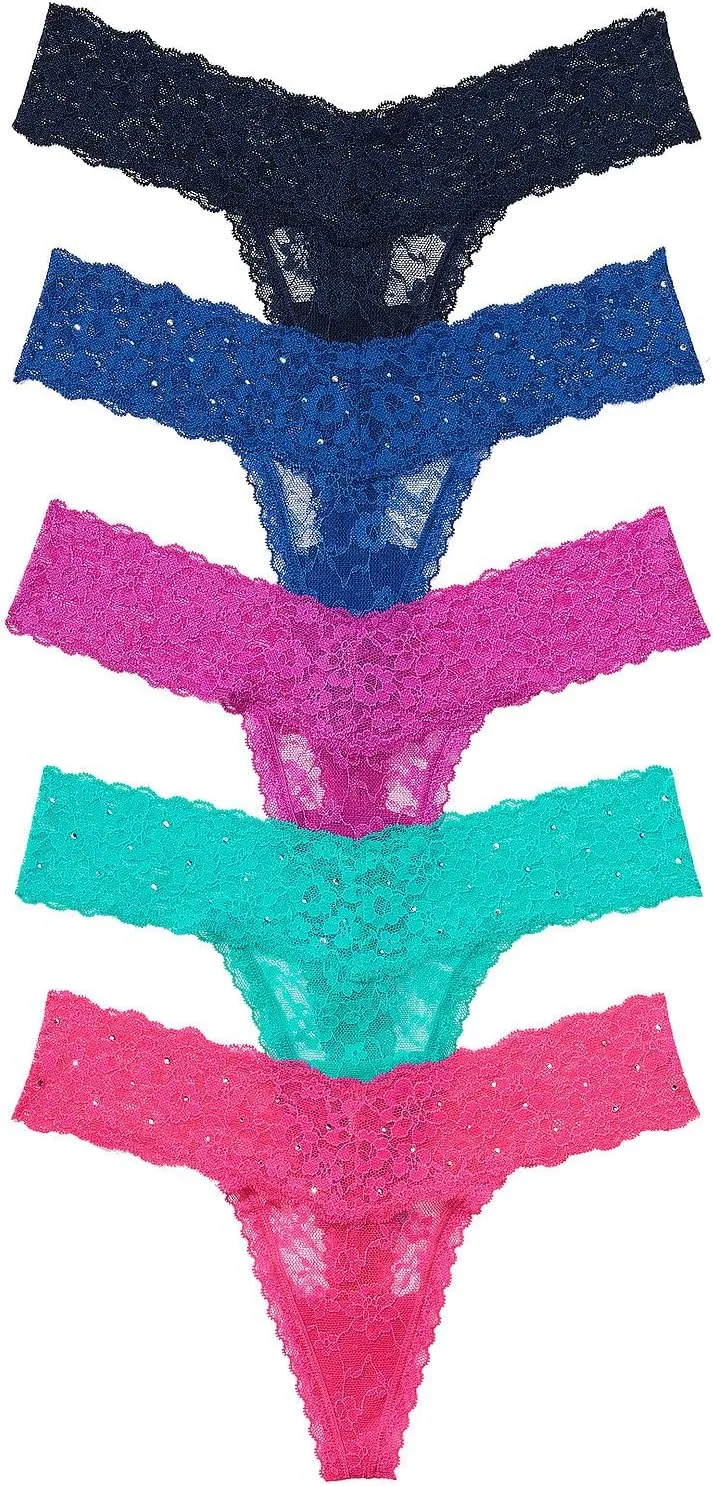 Victoria's Secret Women's Lace Thong Underwear, Panties for Women, Multi Pack (XS-XXL)