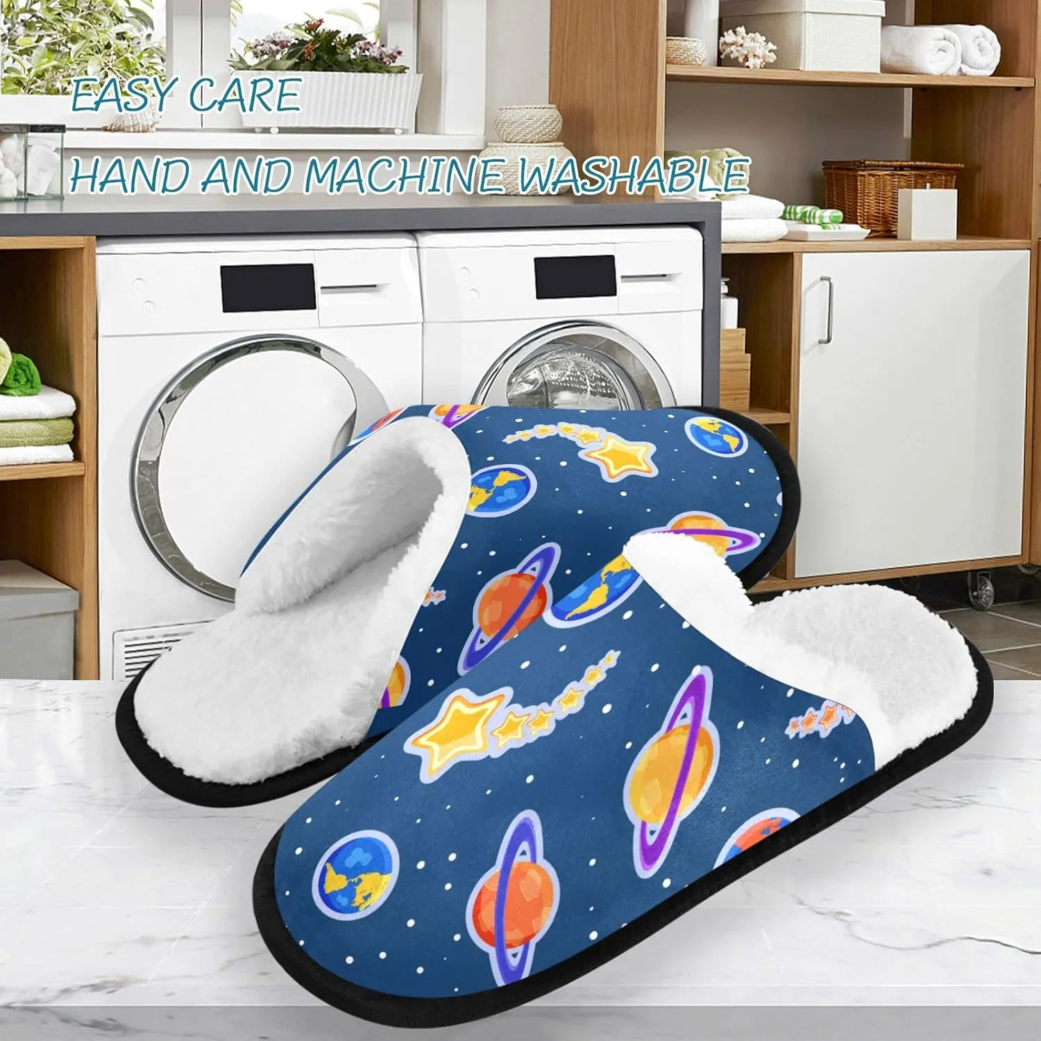 visesunny Blue Cosmic Planet Star Cozy Fuzzy Mens Womens Memory Foam House Slippers Plush Fleece Indoor Outdoor Slipper