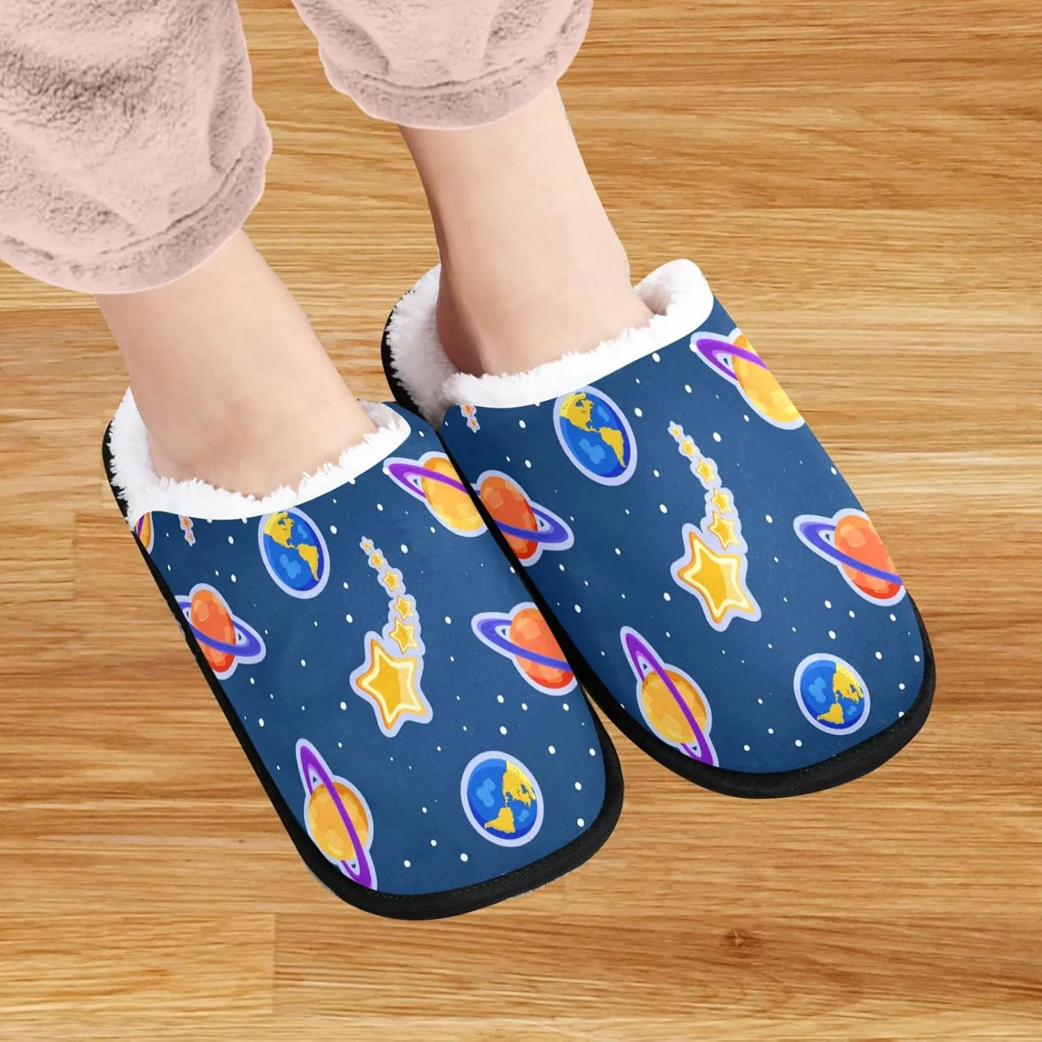 visesunny Blue Cosmic Planet Star Cozy Fuzzy Mens Womens Memory Foam House Slippers Plush Fleece Indoor Outdoor Slipper