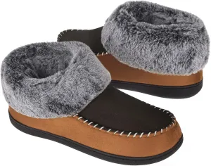 VONMAY Women's Bootie Slippers Suede Moccasin Boots Fuzzy Plush Faux Fur House Shoes Winter Warm Memory Foam Non-slip Indoor Outdoor