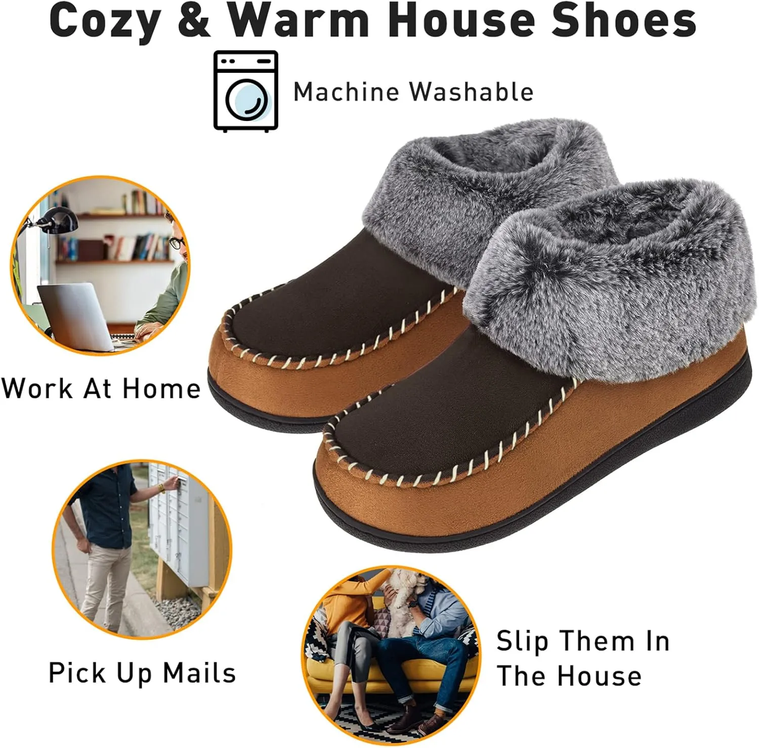 VONMAY Women's Bootie Slippers Suede Moccasin Boots Fuzzy Plush Faux Fur House Shoes Winter Warm Memory Foam Non-slip Indoor Outdoor