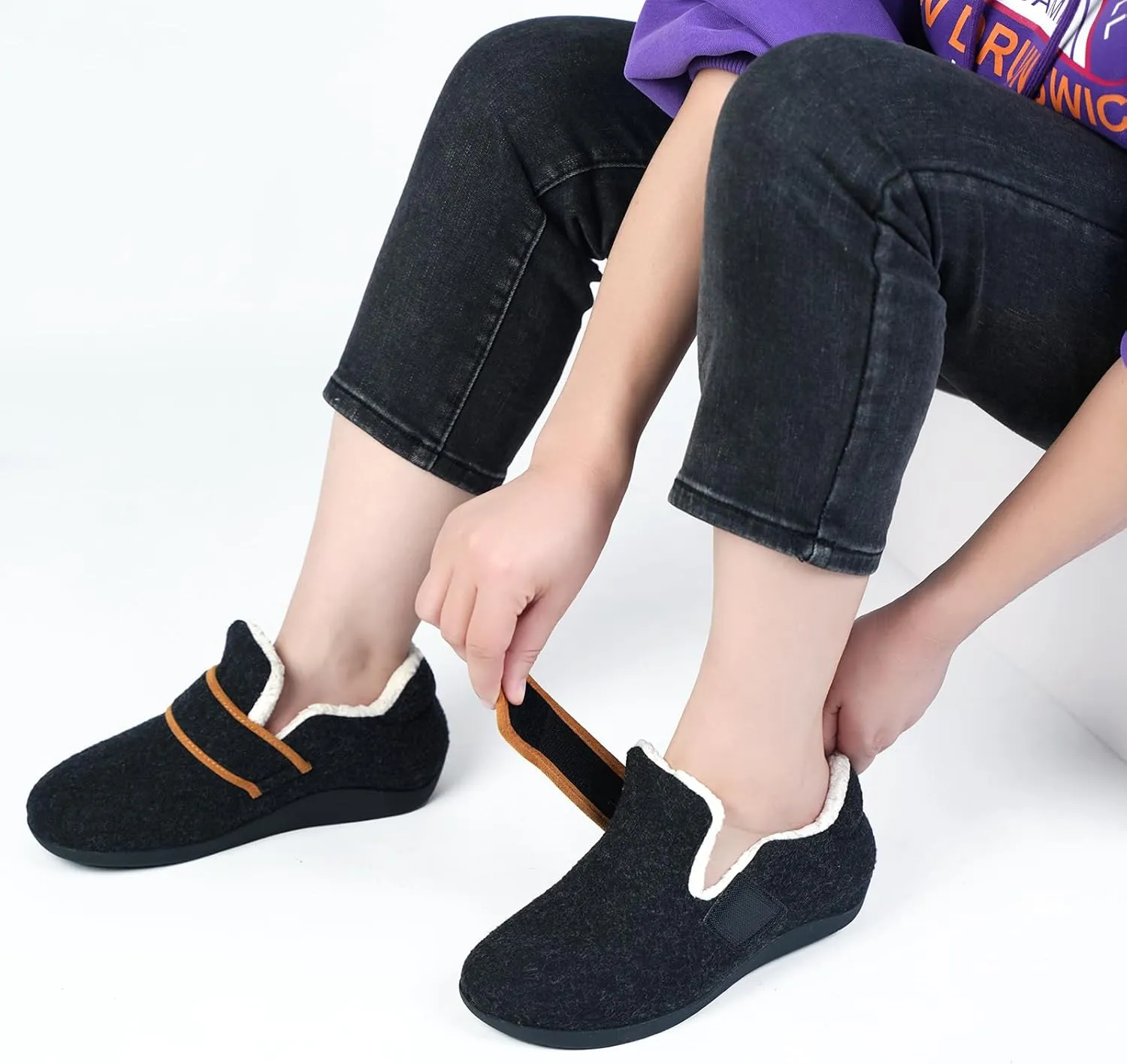 V.Step Orthopedic Slipper with Arch Support for Women Men，Wide Slip on House Shoes for Plantar Fasciitis Pain Relief Adjustable Strap Slipper with Indoor Outdoor Soft Velvety Cotton Lining Moccasin