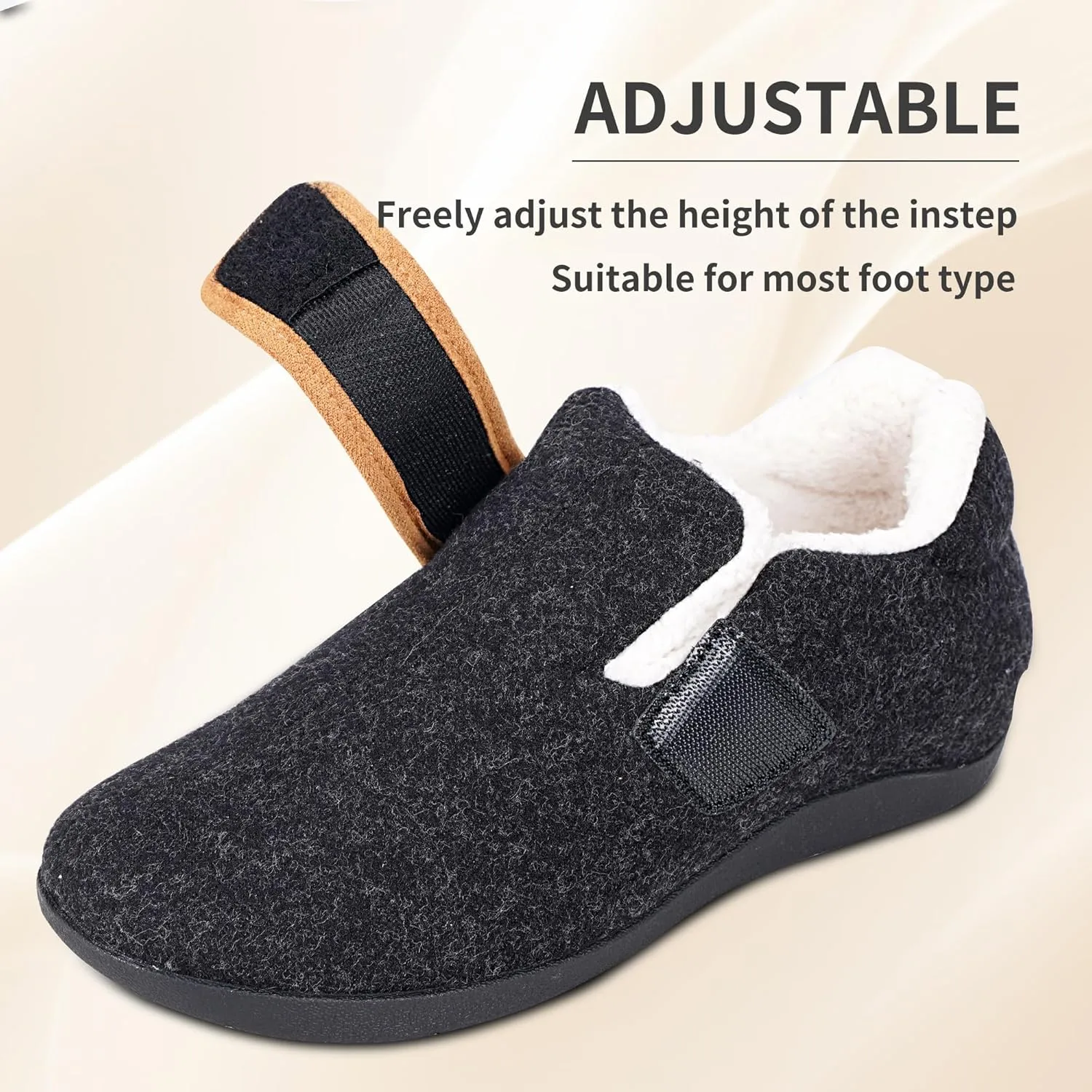 V.Step Orthopedic Slipper with Arch Support for Women Men，Wide Slip on House Shoes for Plantar Fasciitis Pain Relief Adjustable Strap Slipper with Indoor Outdoor Soft Velvety Cotton Lining Moccasin