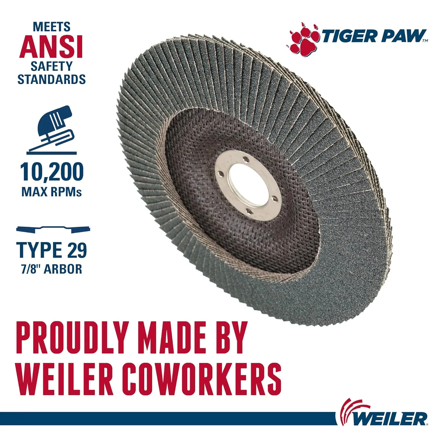 Weiler 51175 6" Tiger Paw Abrasive Flap Disc, Conical (TY29), Phenolic Backing, 40Z, 7/8" Arbor Hole (Pack of 10)