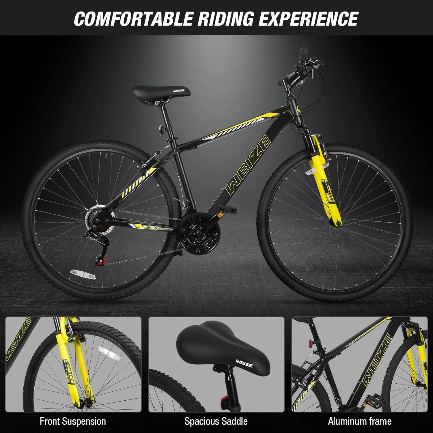 WEIZE Hardtail Mountain Bike, 29 Inch Wheels Outdoor Cycling Bike, 21-Speed Trigger Shifter, Aluminum Frame for Men and Women, Comfort Saddle, MTB Bicycle with Suspension Fork