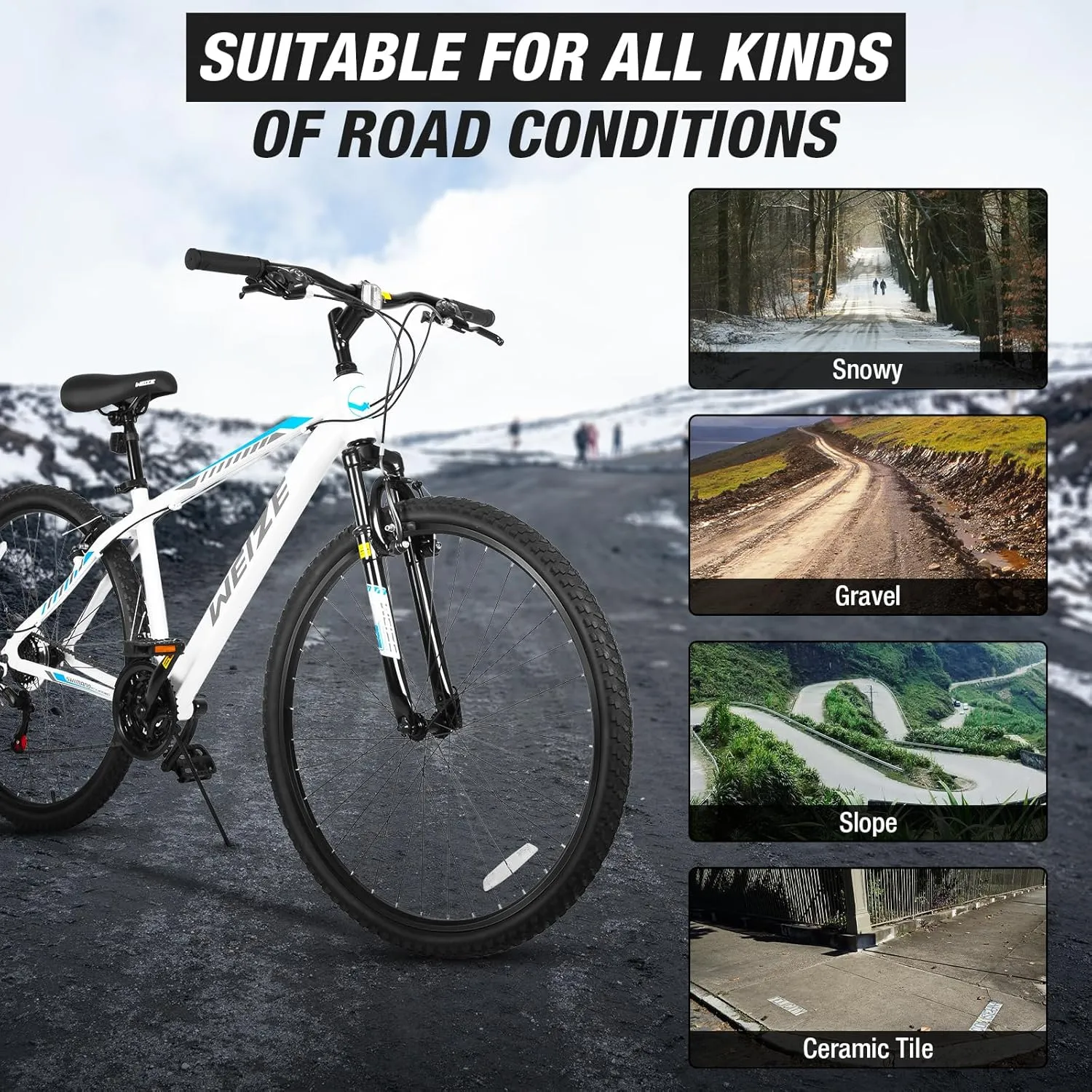 WEIZE Hardtail Mountain Bike, 29 Inch Wheels Outdoor Cycling Bike, 21-Speed Trigger Shifter, Aluminum Frame for Men and Women, Comfort Saddle, MTB Bicycle with Suspension Fork