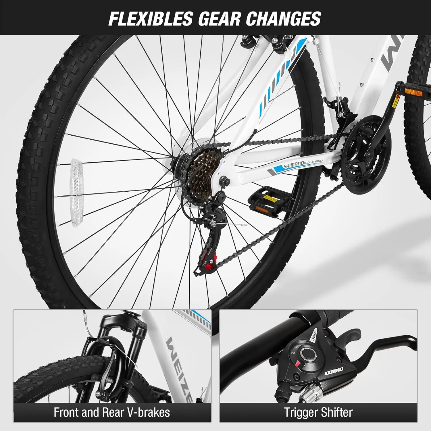 WEIZE Hardtail Mountain Bike, 29 Inch Wheels Outdoor Cycling Bike, 21-Speed Trigger Shifter, Aluminum Frame for Men and Women, Comfort Saddle, MTB Bicycle with Suspension Fork