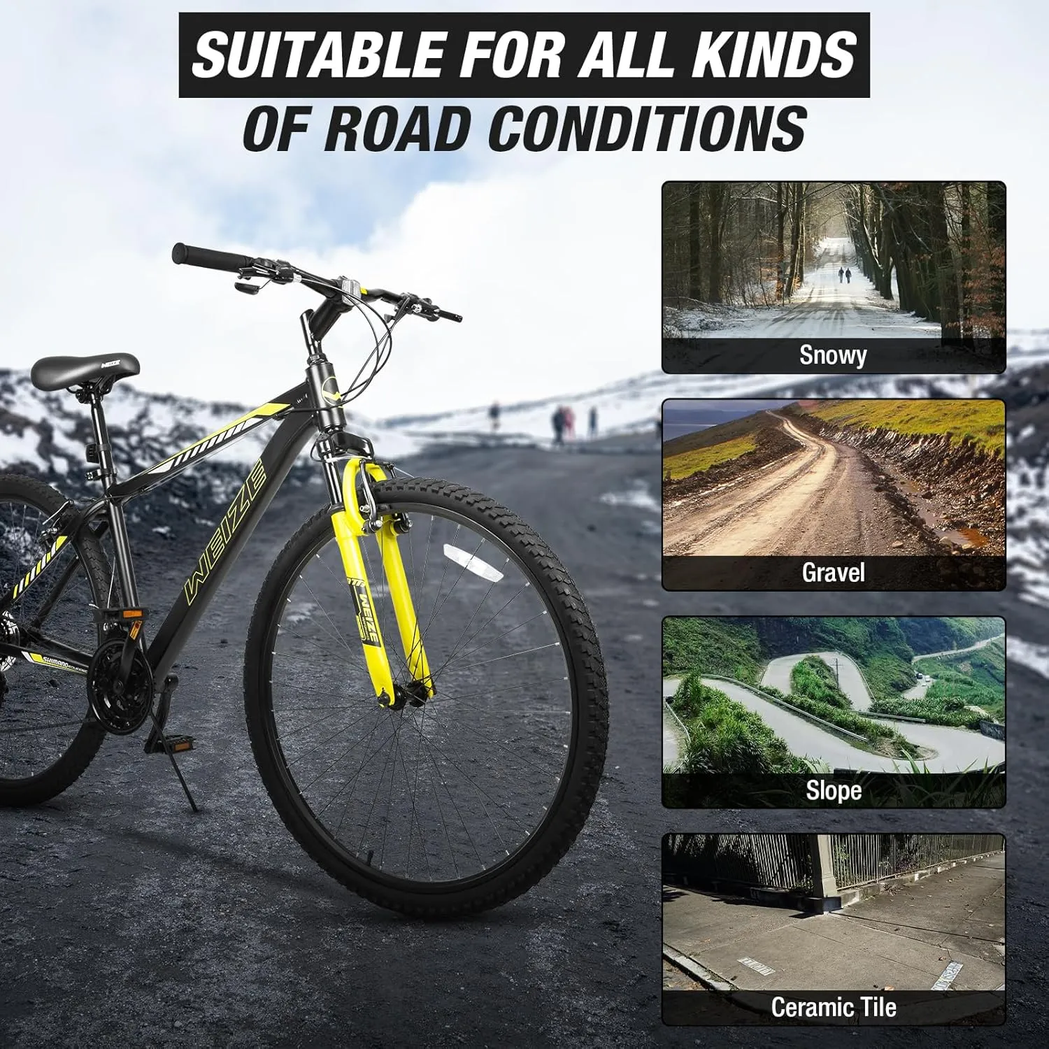 WEIZE Hardtail Mountain Bike, 29 Inch Wheels Outdoor Cycling Bike, 21-Speed Trigger Shifter, Aluminum Frame for Men and Women, Comfort Saddle, MTB Bicycle with Suspension Fork