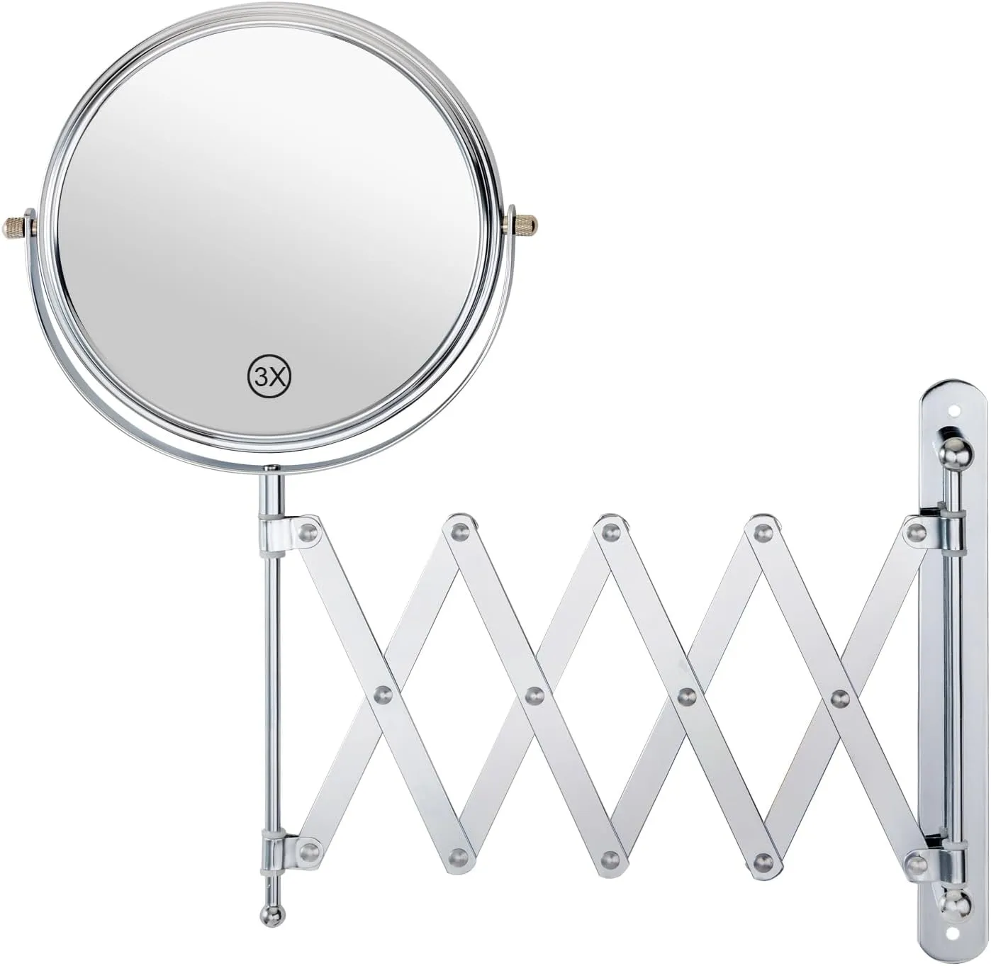 WELLLINK Extendable Wall-Mounted Makeup Mirror, 7 Inch High-Definition, Anti-Distortion Dual-Sided Lens, 1X 3X Magnification, Space-Saving Design, Chrome Finish for Bathroom, Vanity, Salon