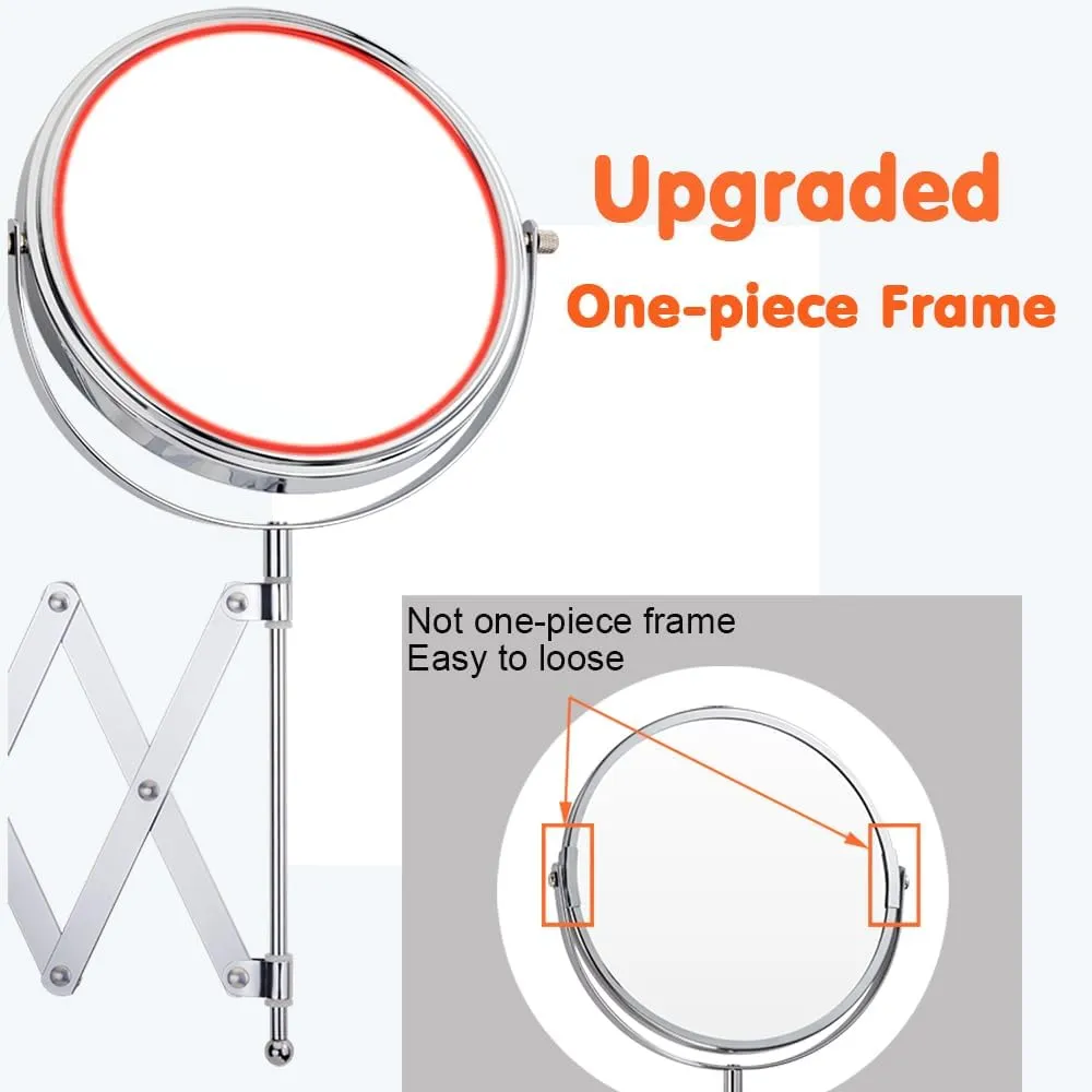 WELLLINK Extendable Wall-Mounted Makeup Mirror, 7 Inch High-Definition, Anti-Distortion Dual-Sided Lens, 1X 3X Magnification, Space-Saving Design, Chrome Finish for Bathroom, Vanity, Salon