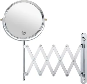 WELLLINK Extendable Wall-Mounted Makeup Mirror, 7 Inch High-Definition, Anti-Distortion Dual-Sided Lens, 1X 3X Magnification, Space-Saving Design, Chrome Finish for Bathroom, Vanity, Salon