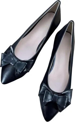 WENJIAZHIZHI Women's Bowknot Pointed Toe Ballet Flats Elegant Dress Shoes Comfortable Walking Flat Shoes Female Slip-On Loafers