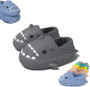 Winter Cloud Slides Shark Slippers Adults Cartoon Fuzzy Slippers Nonslip Soft Comfy Home Slippers (Black-B,10.5,11.5,Men,10,11,Women,Medium)