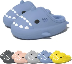 Winter Cloud Slides Shark Slippers Adults Cartoon Fuzzy Slippers Nonslip Soft Comfy Home Slippers (Blue,5.5,6,Men,4,4.5,Women,Medium)