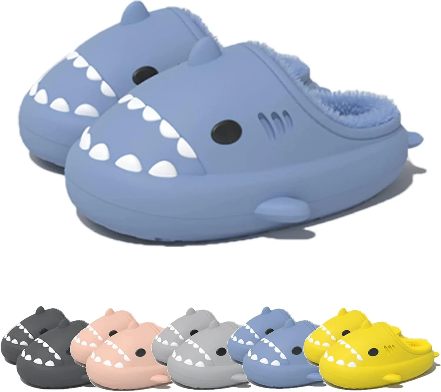 Winter Cloud Slides Shark Slippers Adults Cartoon Fuzzy Slippers Nonslip Soft Comfy Home Slippers (Blue,5.5,6,Men,4,4.5,Women,Medium)