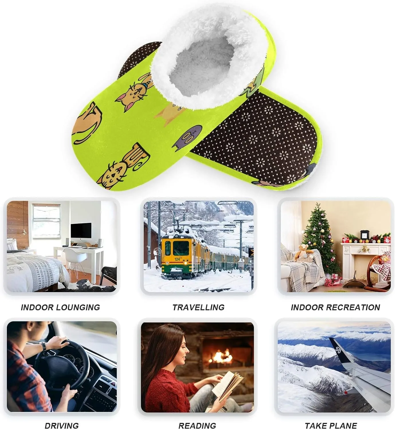Winter House Slippers for Women/Men with Art Graphic Design Element Cozy Fleece Slippers