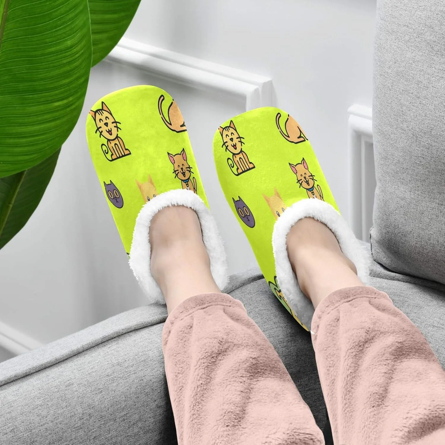 Winter House Slippers for Women/Men with Art Graphic Design Element Cozy Fleece Slippers