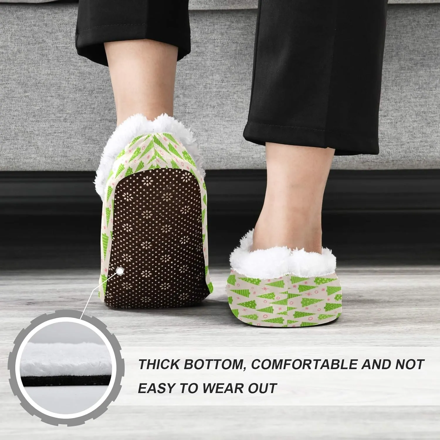 Winter House Slippers for Women/Men with Happy Winter Pug Dog Element Cozy Fleece Slippers