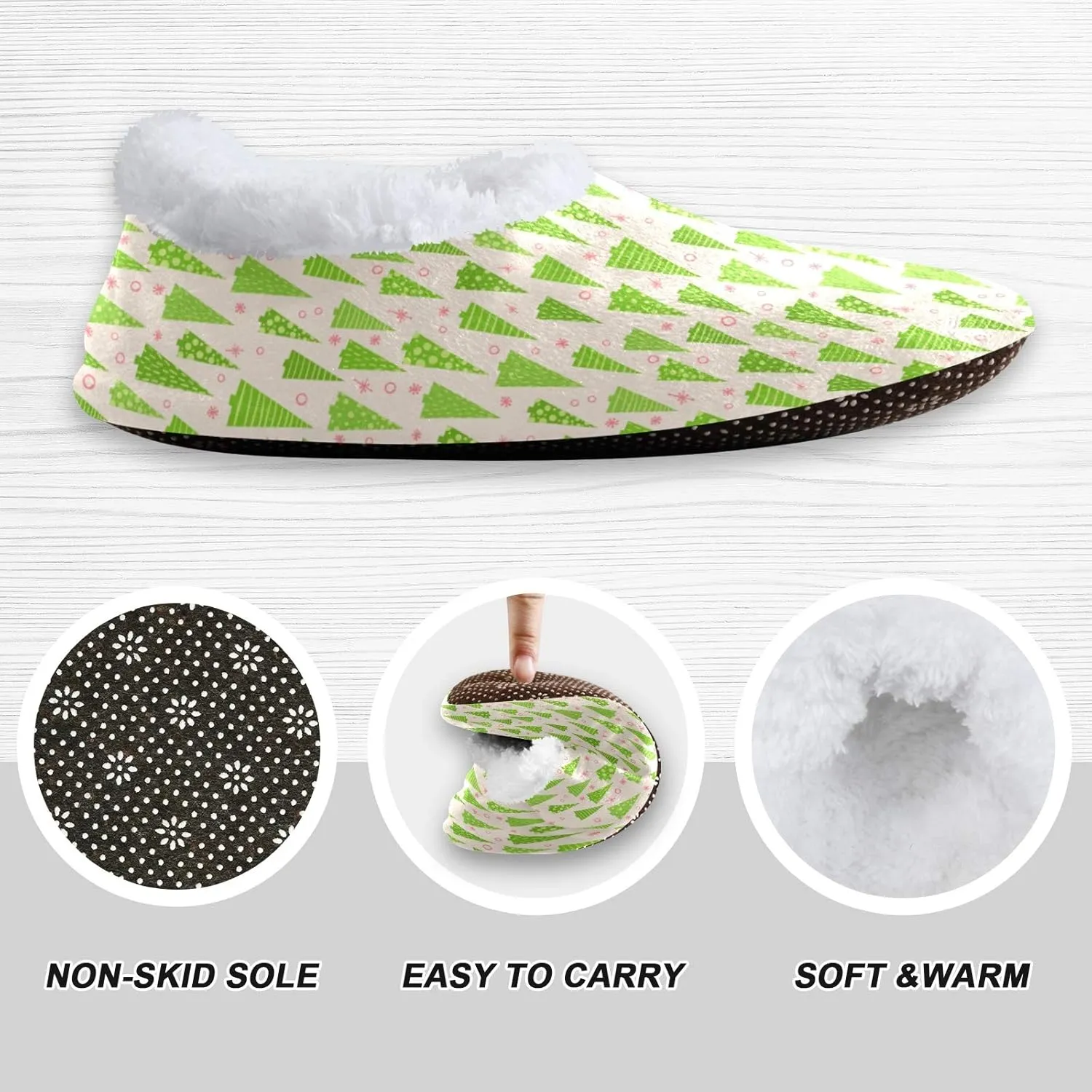 Winter House Slippers for Women/Men with Happy Winter Pug Dog Element Cozy Fleece Slippers