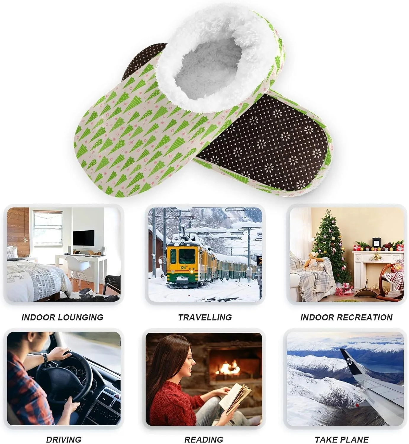 Winter House Slippers for Women/Men with Happy Winter Pug Dog Element Cozy Fleece Slippers