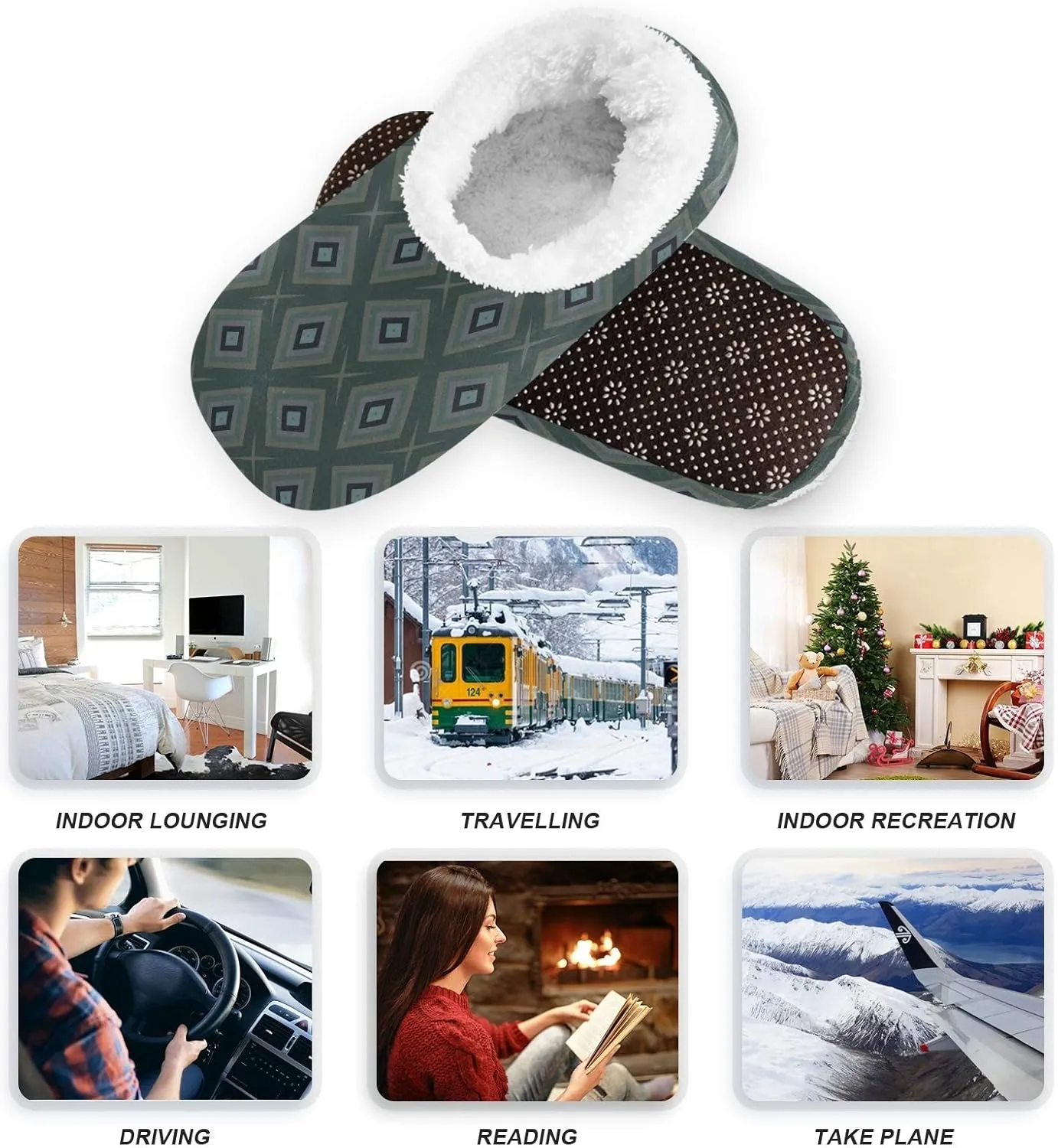 Winter House Slippers for Women/Men with Red Flower Background Element Cozy Fleece Slippers