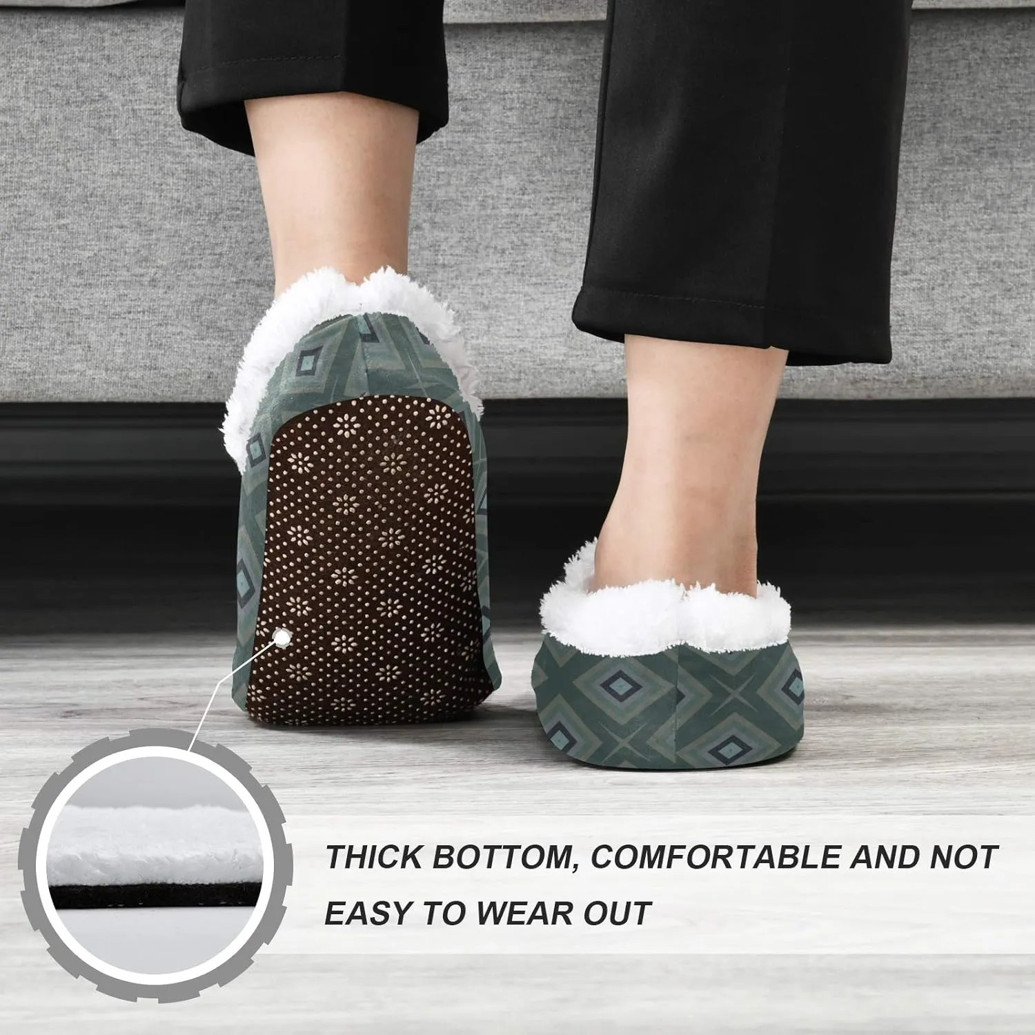 Winter House Slippers for Women/Men with Red Flower Background Element Cozy Fleece Slippers