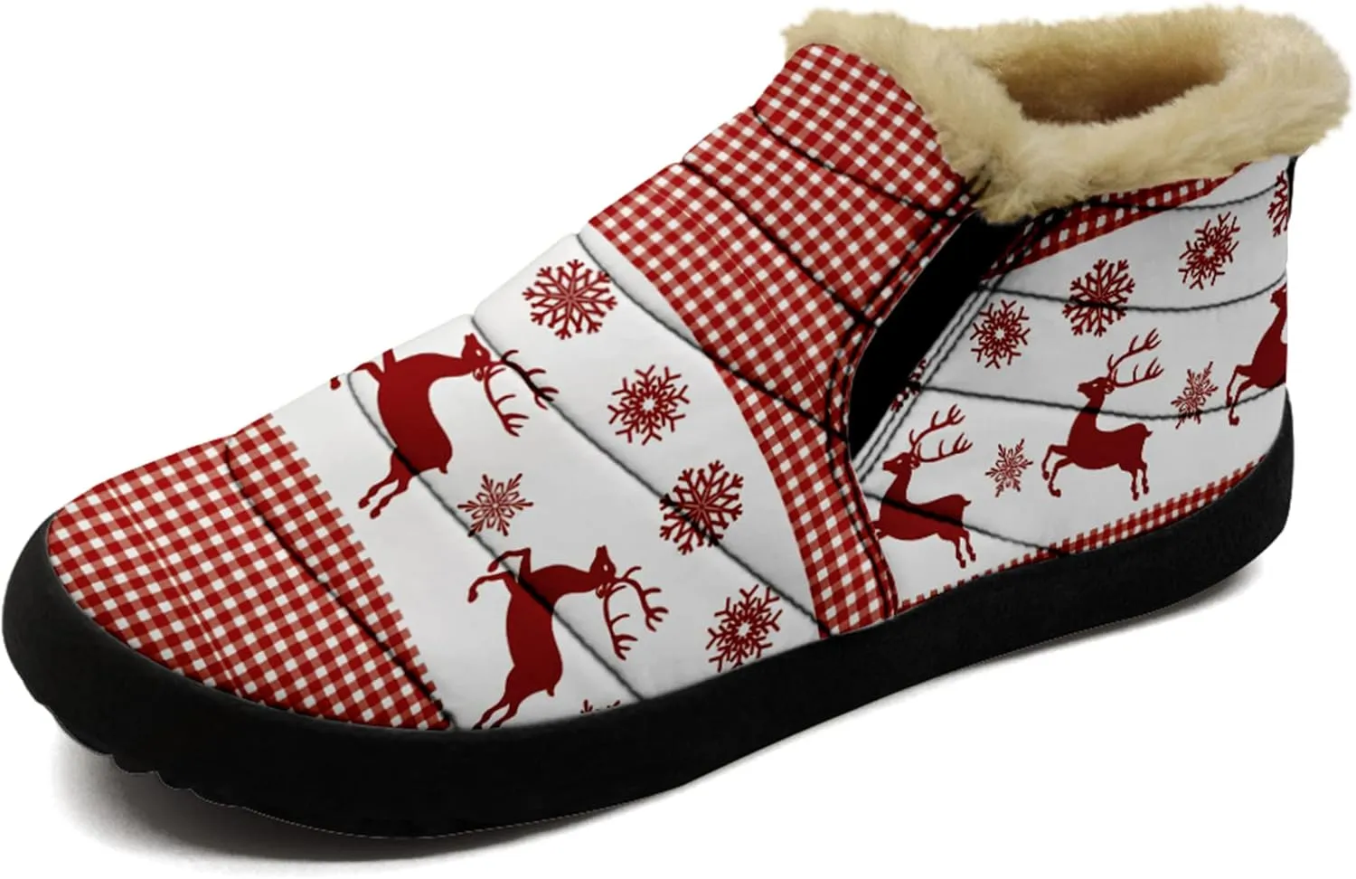 Winter Snow Boots for Christmas, Fur Lined Ankle Boots Slip On Outdoor Custom Booties Comfortable Shoes for Women Xmas Gift