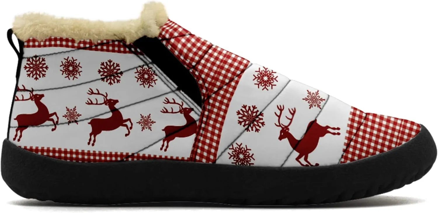Winter Snow Boots for Christmas, Fur Lined Ankle Boots Slip On Outdoor Custom Booties Comfortable Shoes for Women Xmas Gift